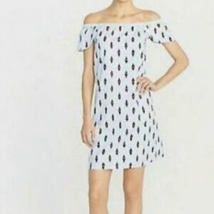 J Crew Off The Shoulder Dress Ikat Print Cotton Poplin Coastal Womens Size XL